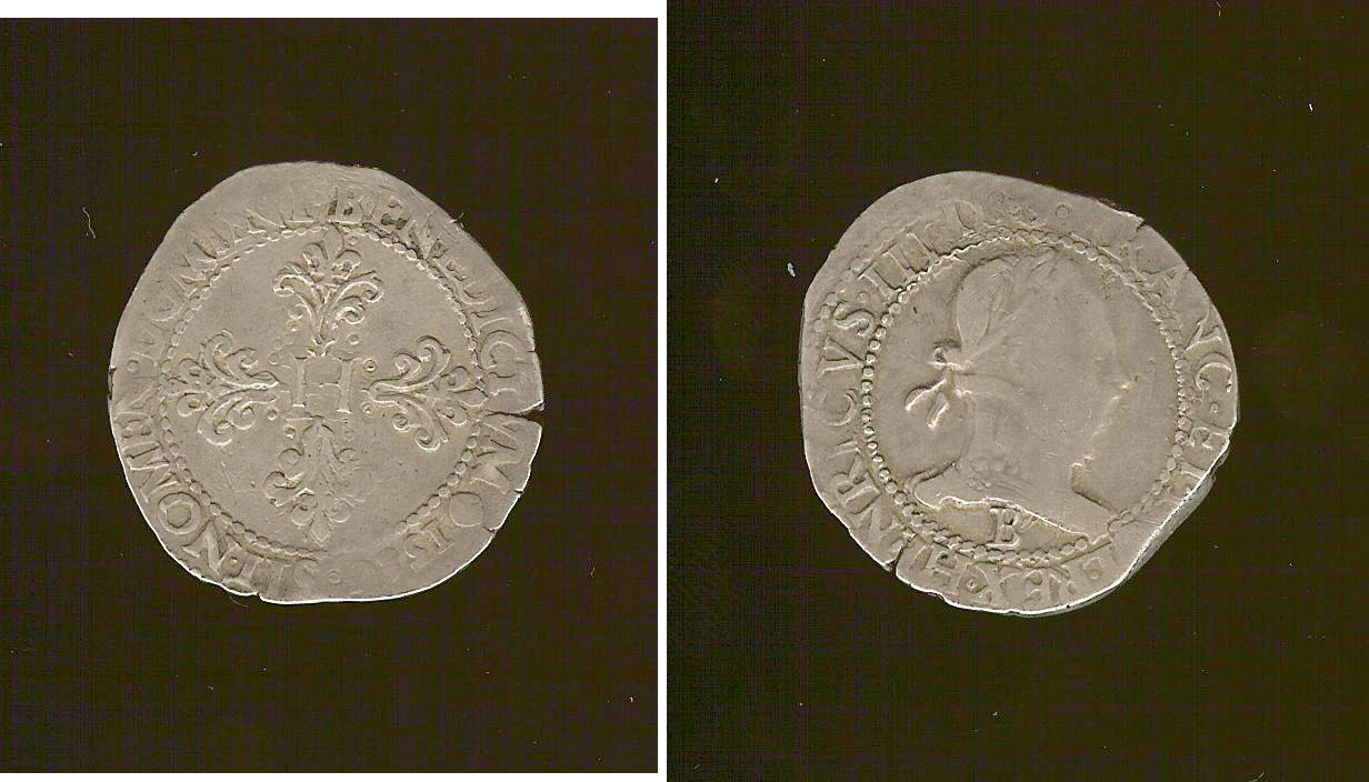 HENRI III Franc au col plat 1580 Rouen TB+